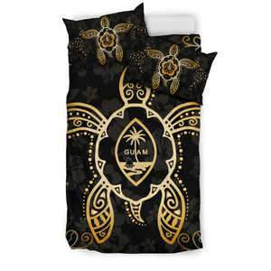 Guam Bedding Set - Turtle Hibiscus Gold - Vibe Hoodie Shop