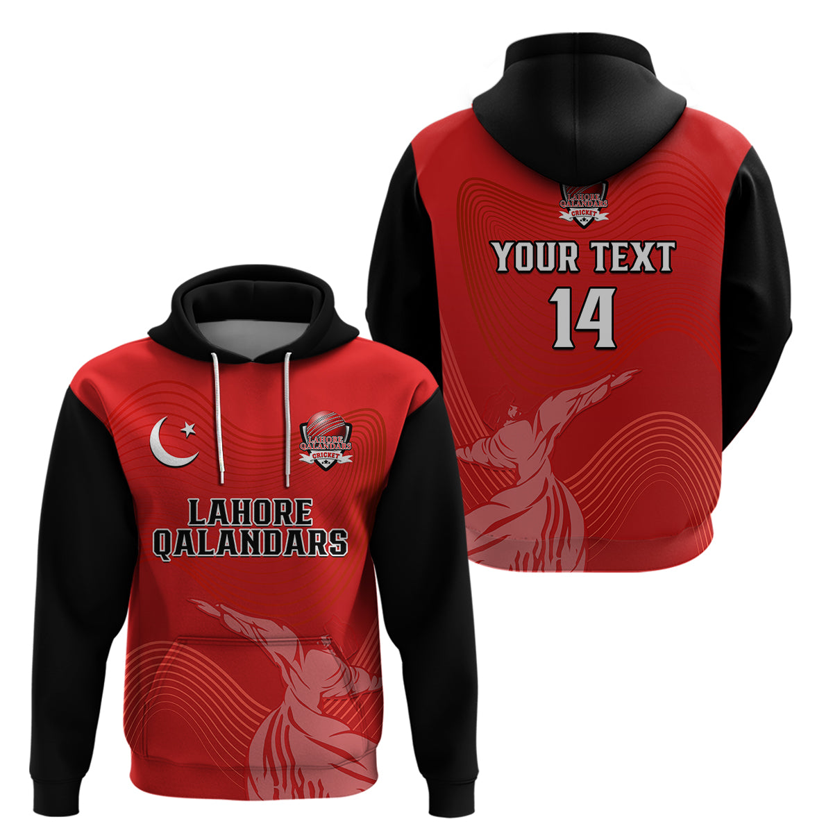 (Custom Text And Number) Lahore Qalandars Cricket Pakistan LQ 2023 Champions Red Hoodie - Vibe Hoodie Shop