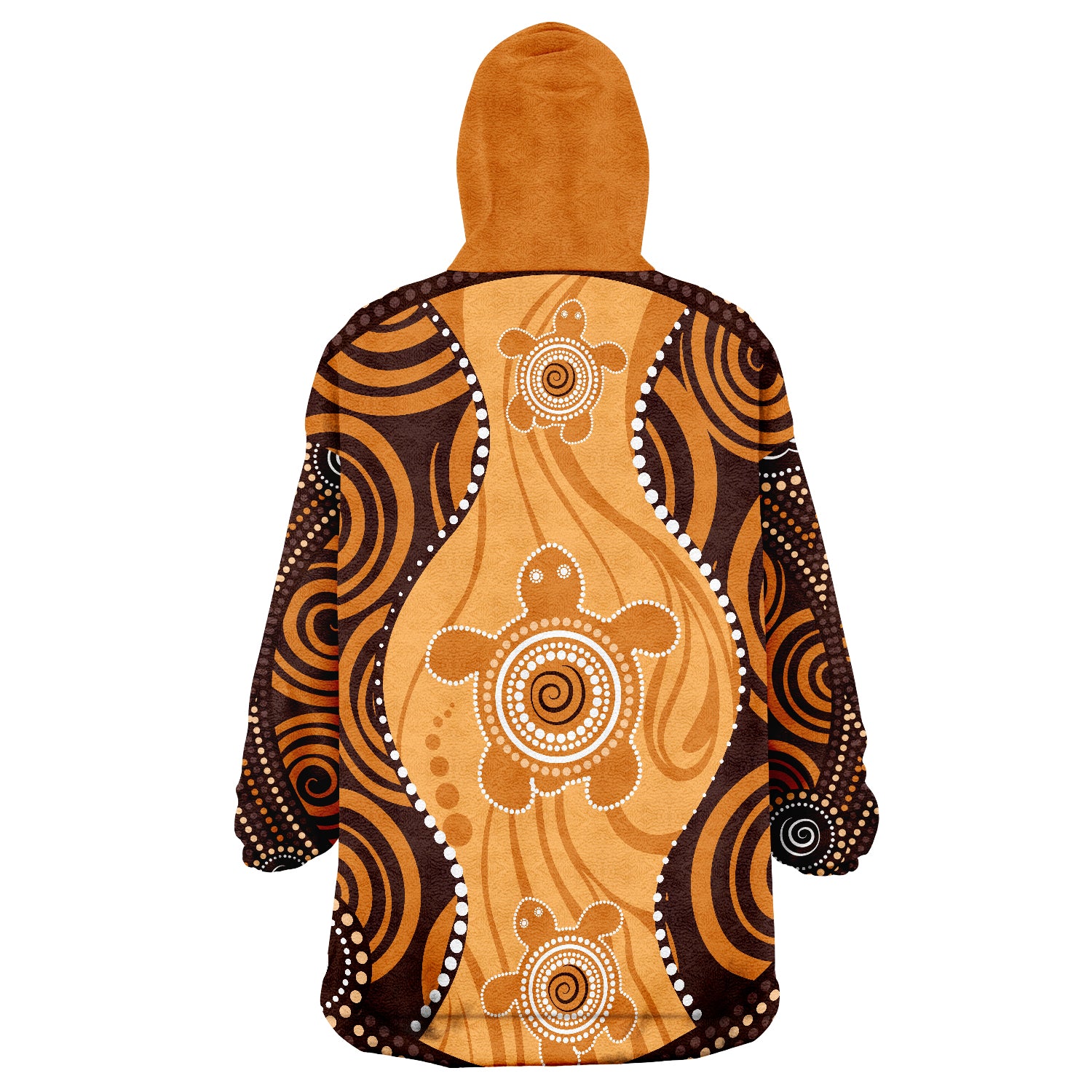 Aboriginal Dot Art Painting With Turtle - Orange Wearable Blanket Hoodie - Vibe Hoodie Shop