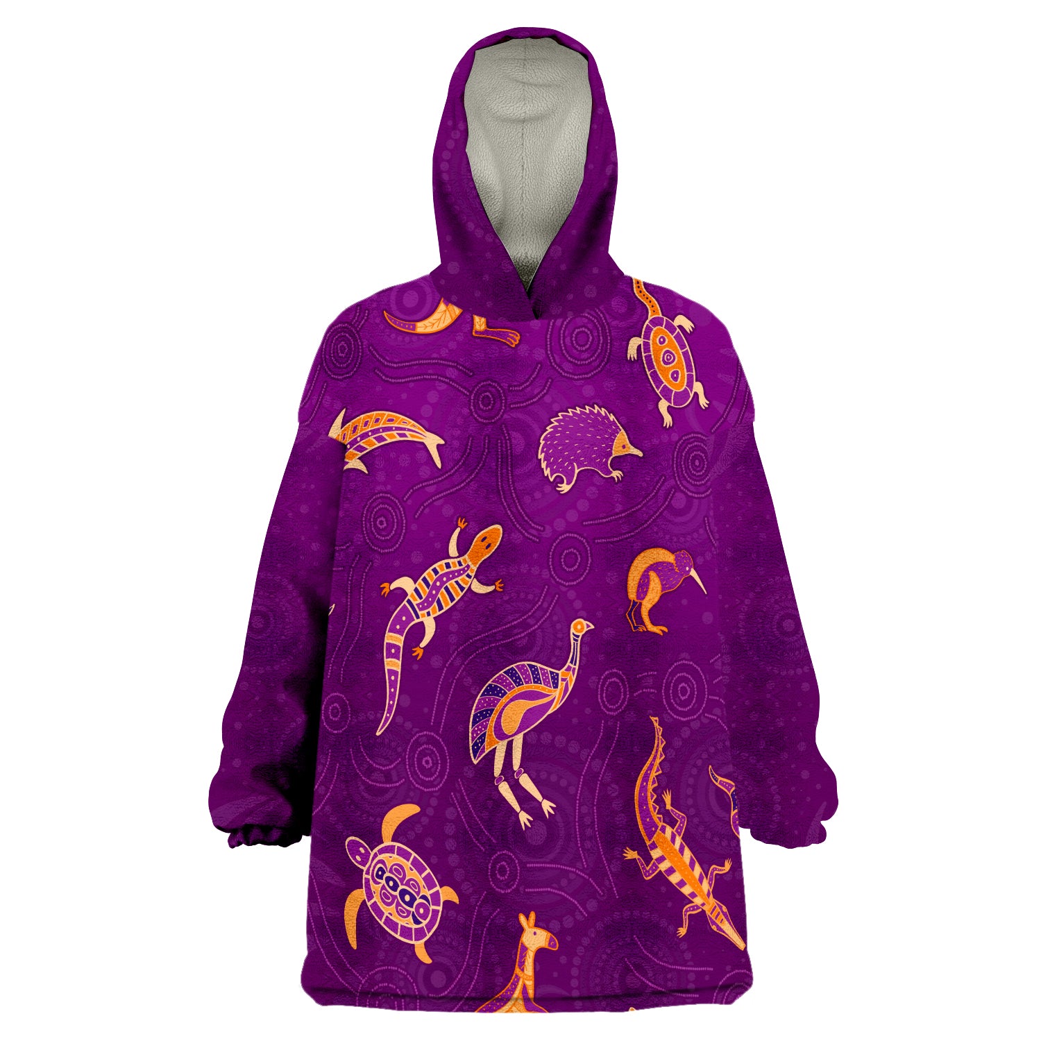 (Custom Personalised) Aboriginal Art Animals Australia Version Purple Wearable Blanket Hoodie - Vibe Hoodie Shop