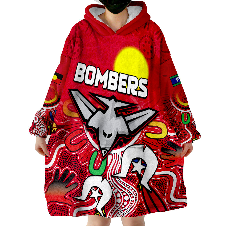 (Custom Personalised) Bombers NAIDOC Week Essendon Football Aboriginal Wearable Blanket Hoodie - Vibe Hoodie Shop