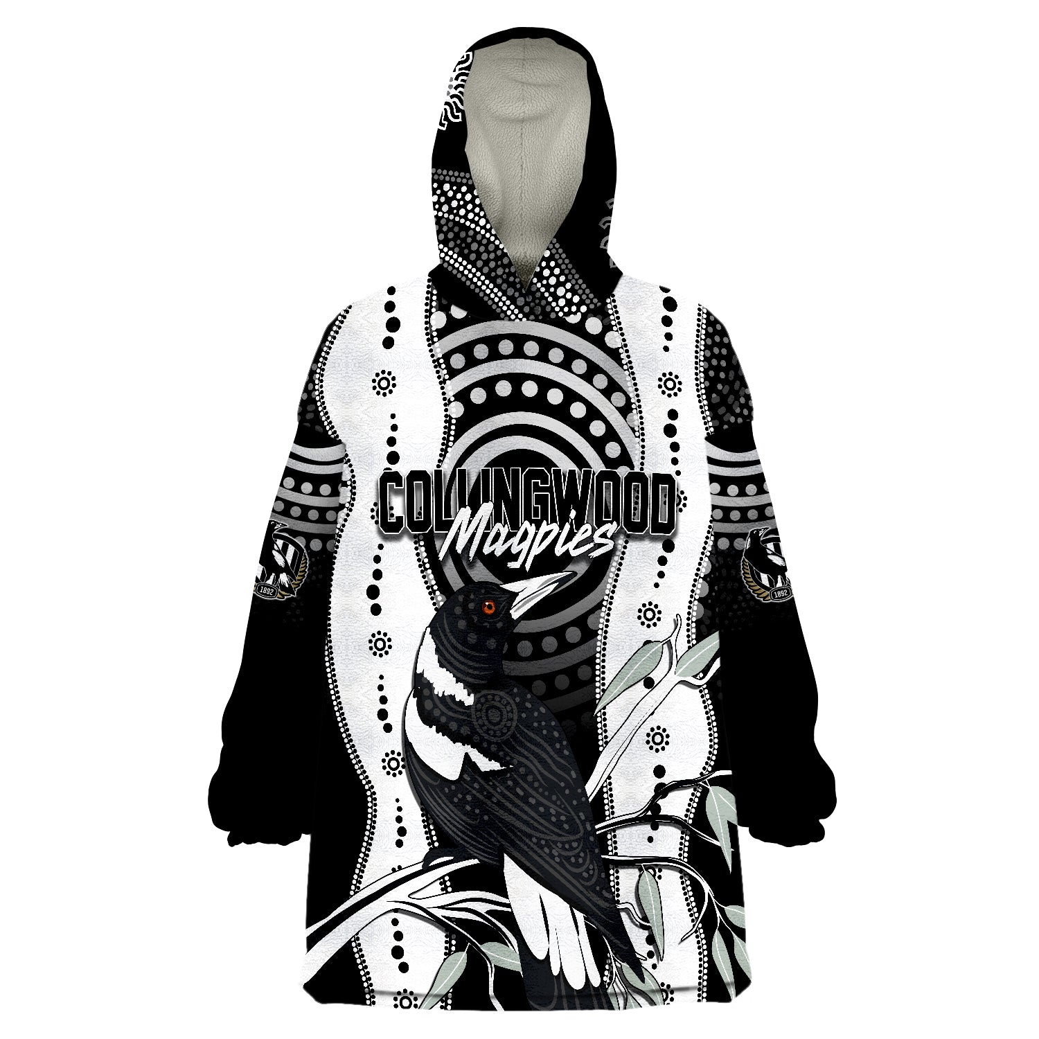 Personalised Collingwood Magpies Aboriginal Artsy Vibes Wearable Blanket Hoodie - Vibe Hoodie Shop