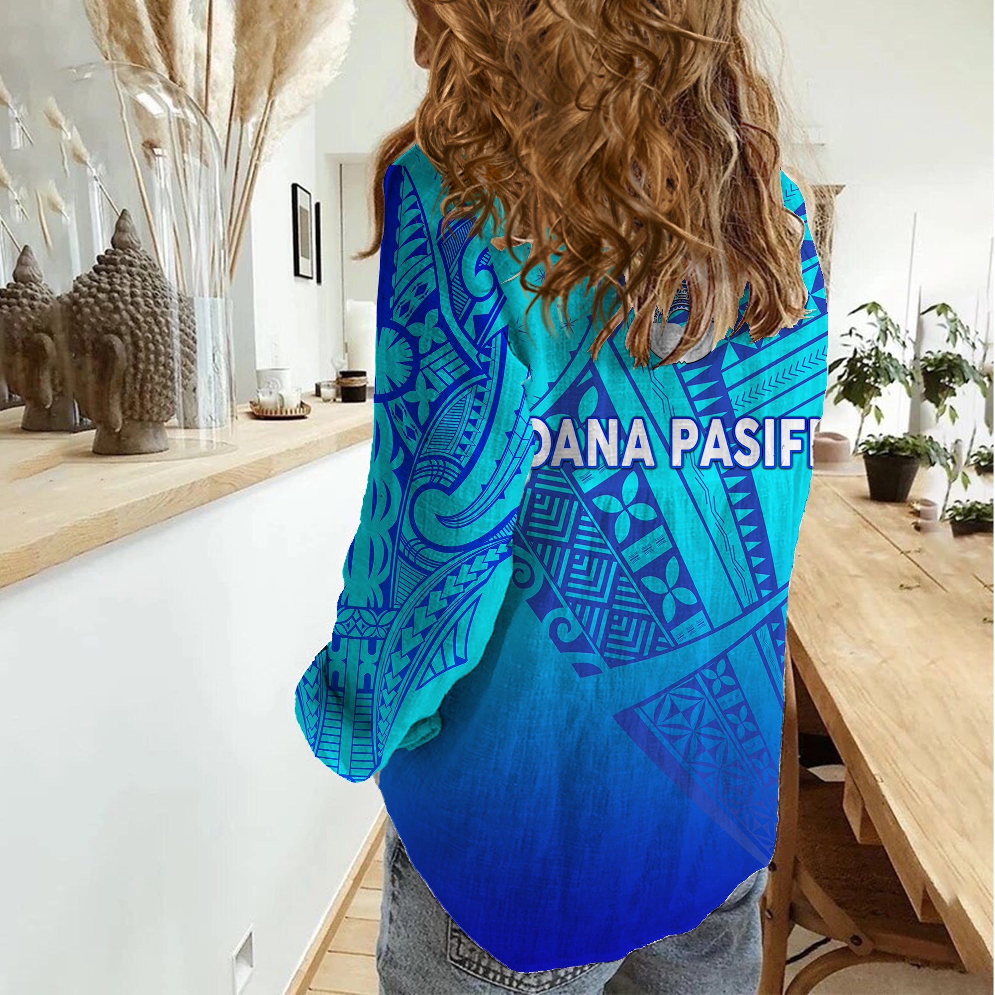 Moana Pasifika Super Rugby Tapa Pacific Island Tapa Original - Blue Women Casual Shirt - Vibe Hoodie Shop