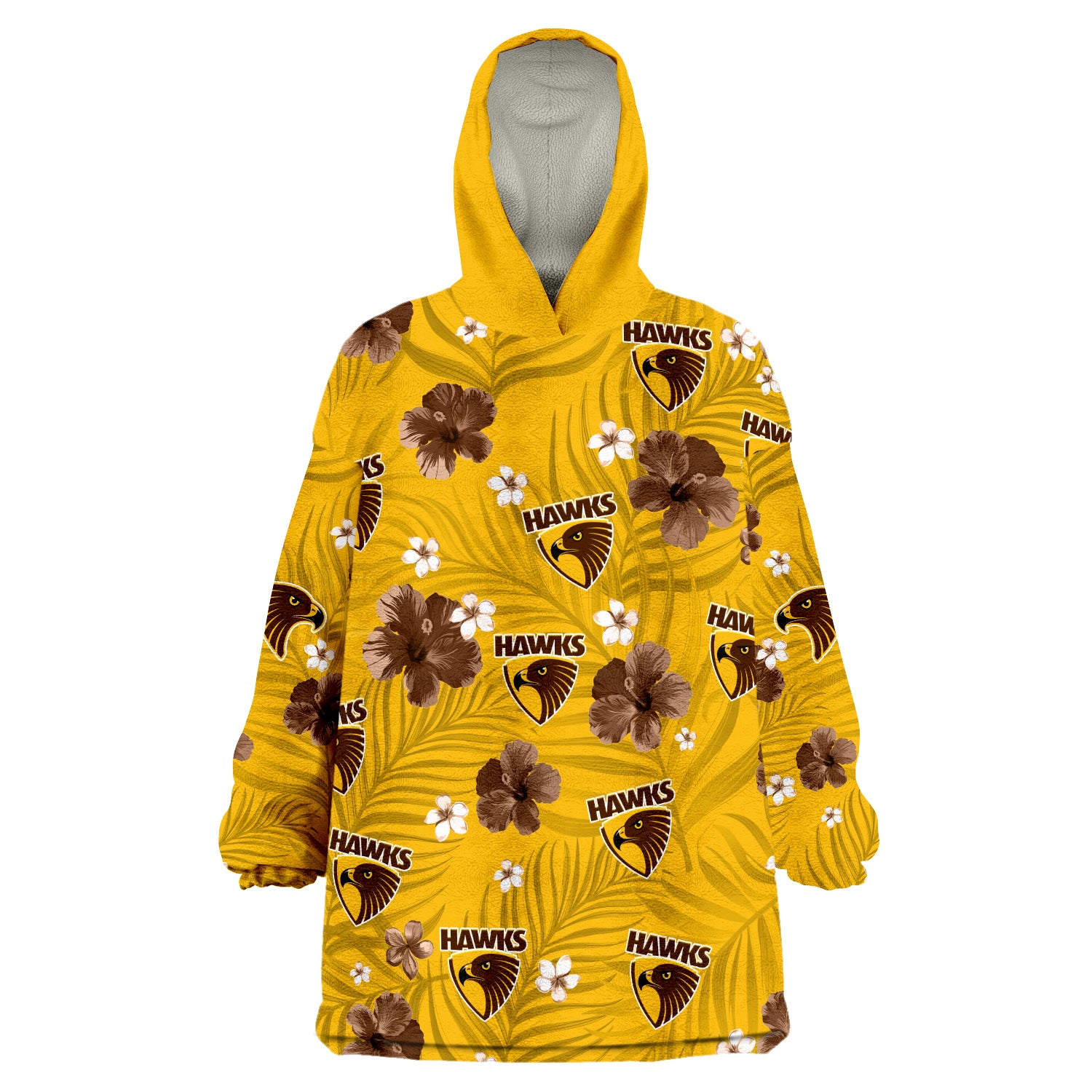 (Custom Personalised) Hawks Football Hawthorn Premiers Tropical Flowers Simple Wearable Blanket Hoodie - Vibe Hoodie Shop