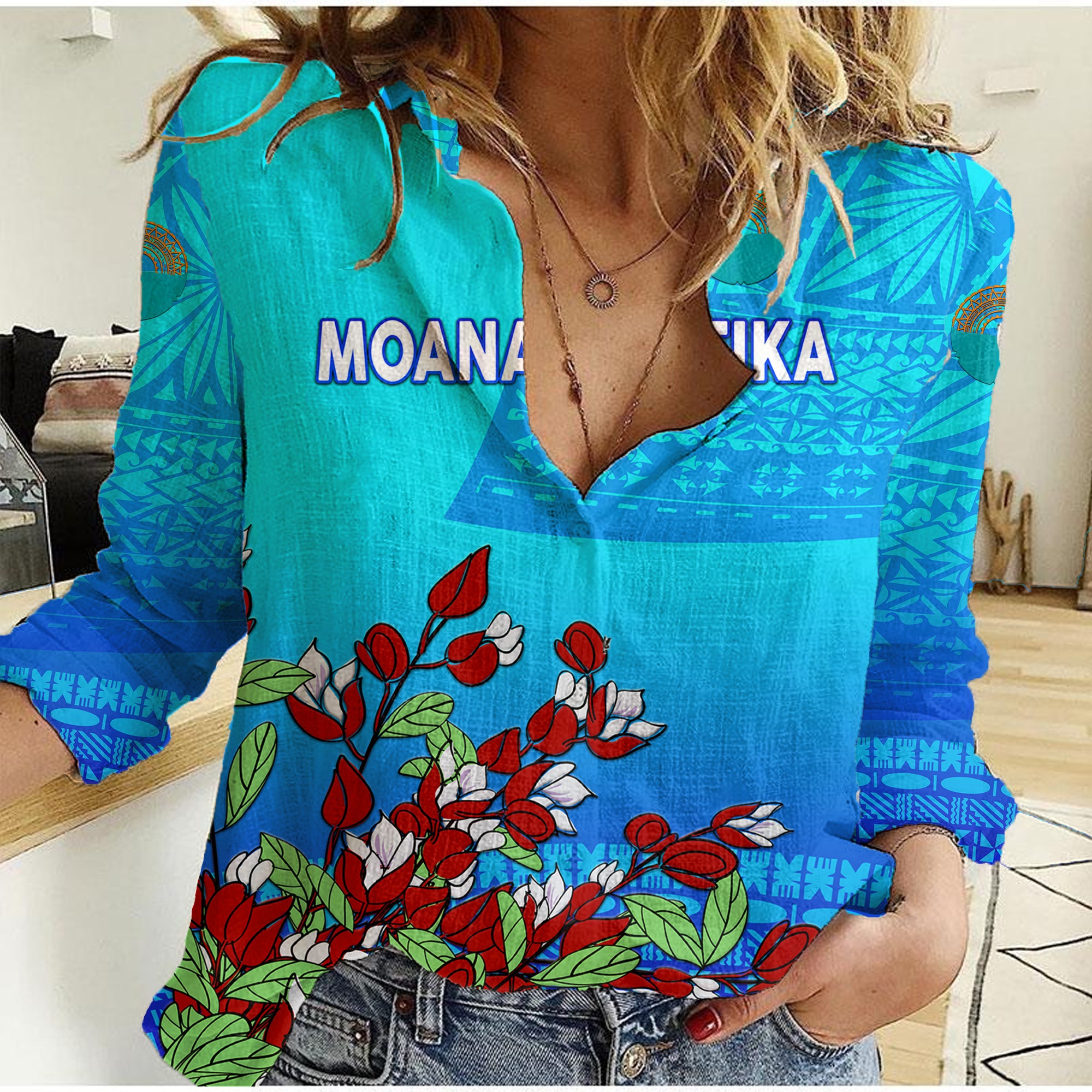 Moana Pasifika Super Rugby Tapa Pacific Island Tagimaucia Flower Women Casual Shirt - Vibe Hoodie Shop