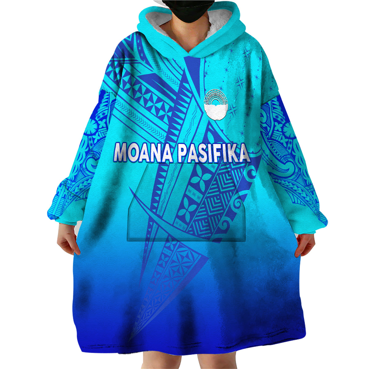 Moana Pasifika Super Rugby Tapa Pacific Island Tapa Original - Blue Wearable Blanket Hoodie - Vibe Hoodie Shop