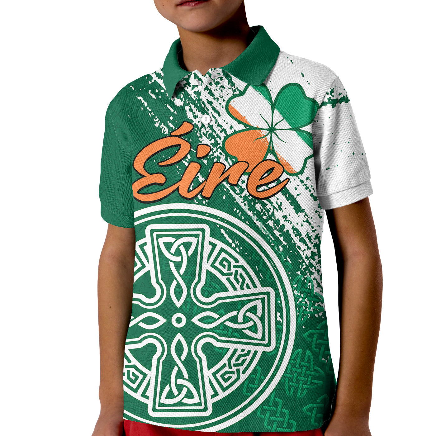 (Custom Personalised) Ireland Celtic Knot Shamrock Kid Polo Shirt - Vibe Hoodie Shop