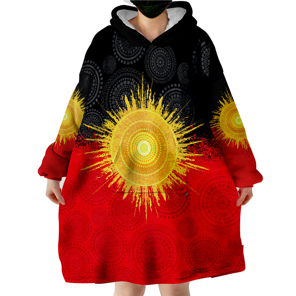 Aboriginal Flag Indigenous Sun Painting Art Wearable Blanket Hoodie - Vibe Hoodie Shop