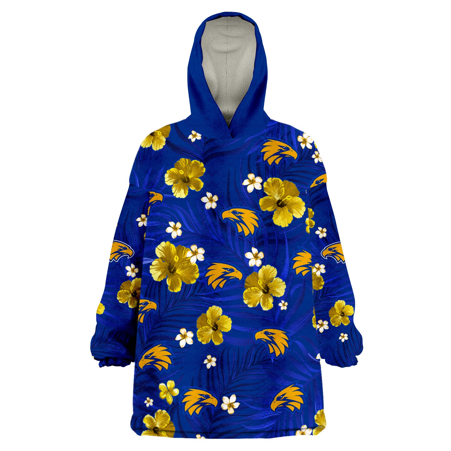 (Custom Personalised) Eagles Football West Coast Premiers Tropical Flowers Simple Wearable Blanket Hoodie - Vibe Hoodie Shop