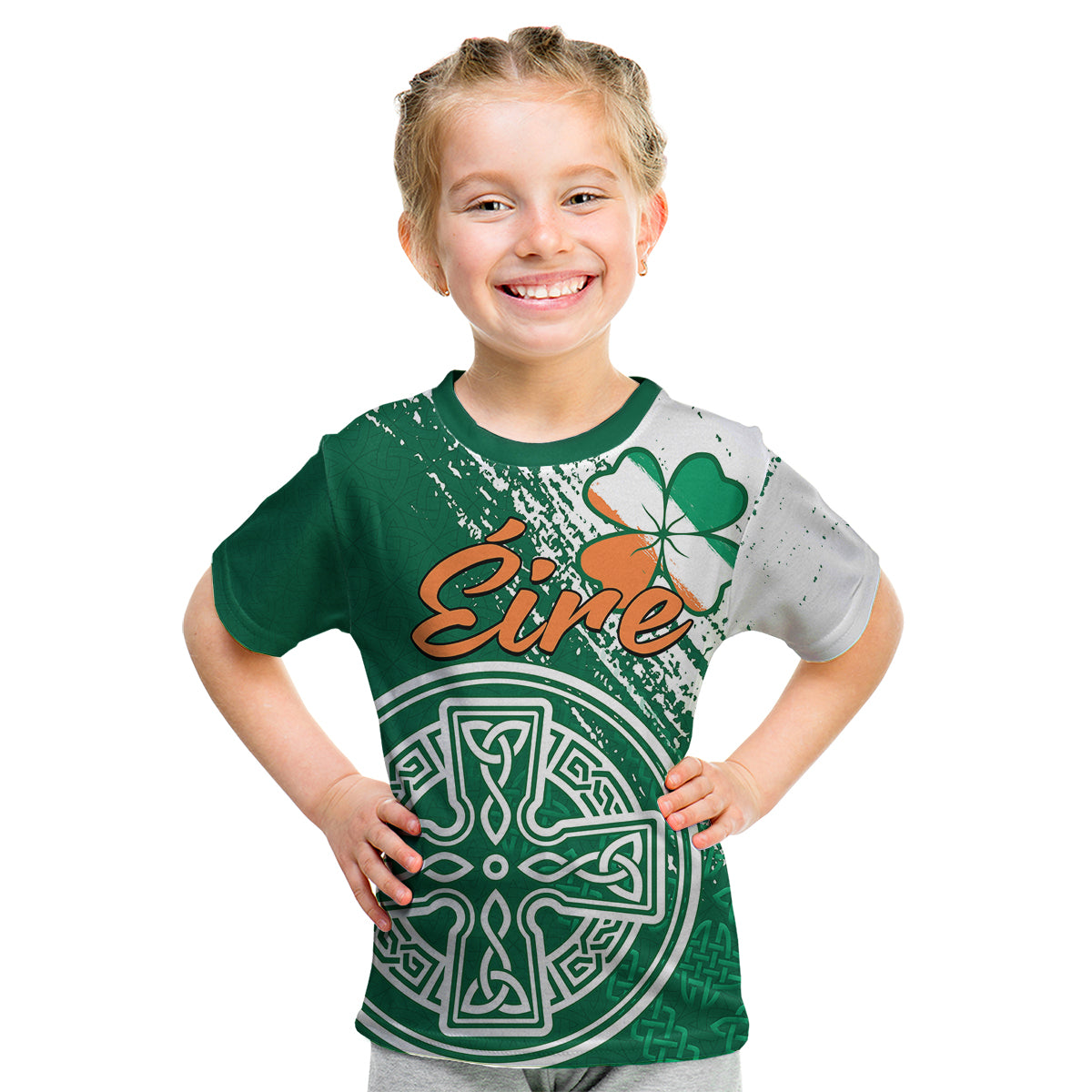 (Custom Personalised) Ireland Celtic Knot Shamrock Kid T Shirt - Vibe Hoodie Shop