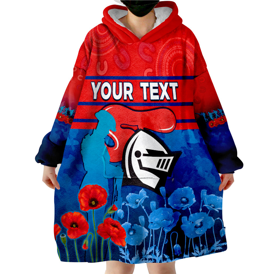 (Custom Personalised) Knights ANZAC 2022 Novocastrians Lest We Forget Wearable Blanket Hoodie - Vibe Hoodie Shop