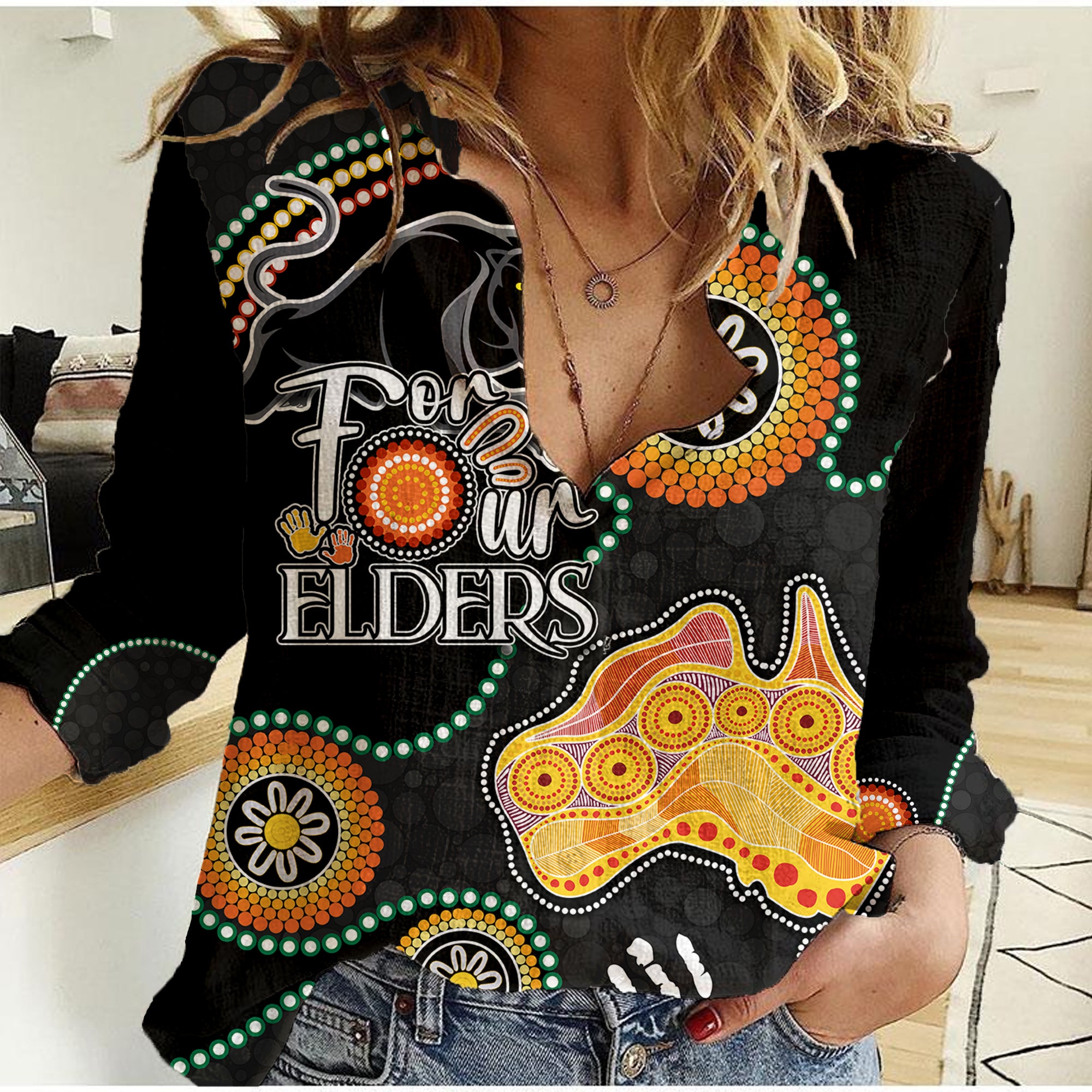 Personalised NAIDOC Week 2023 NRL Panther For Our Elders Women Casual Shirt - Vibe Hoodie Shop