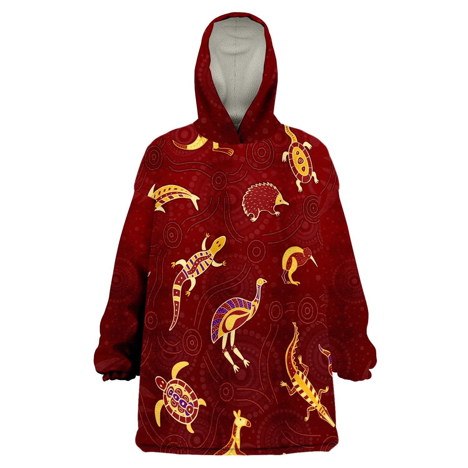 (Custom Personalised) Aboriginal Art Animals Australia Version Maroon Wearable Blanket Hoodie - Vibe Hoodie Shop