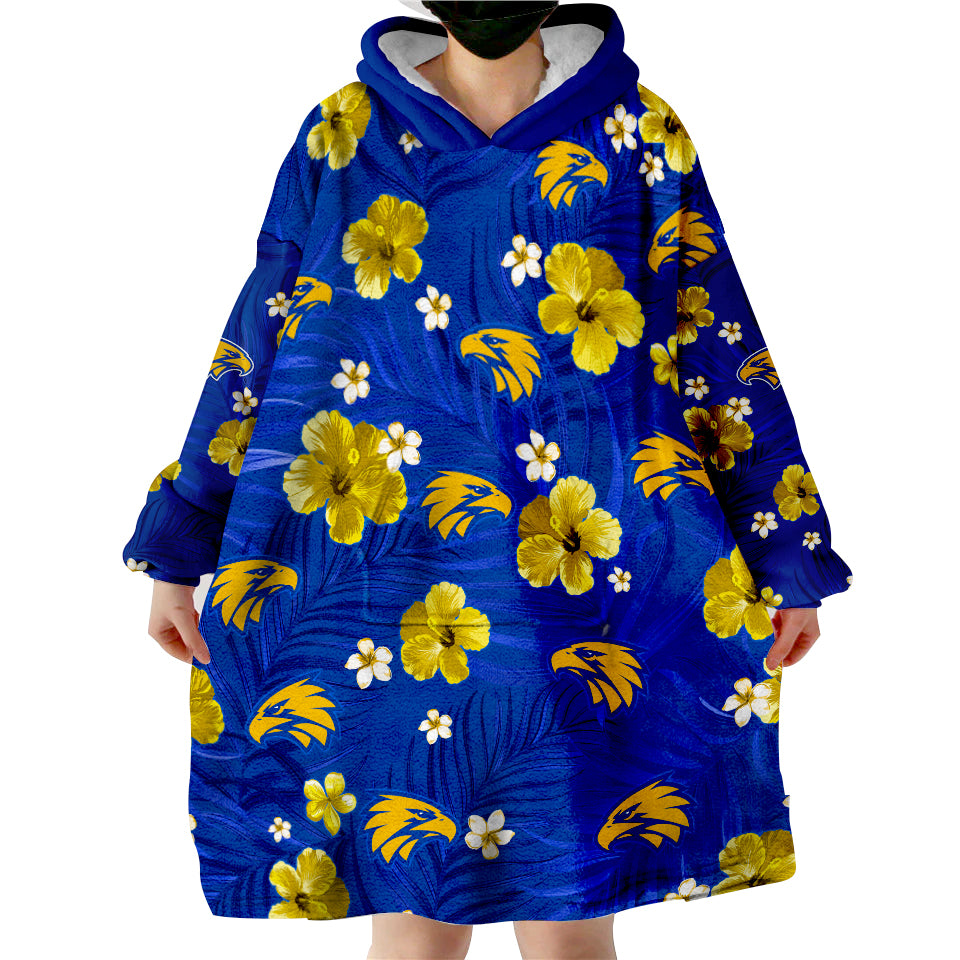 (Custom Personalised) Eagles Football West Coast Premiers Tropical Flowers Simple Wearable Blanket Hoodie - Vibe Hoodie Shop