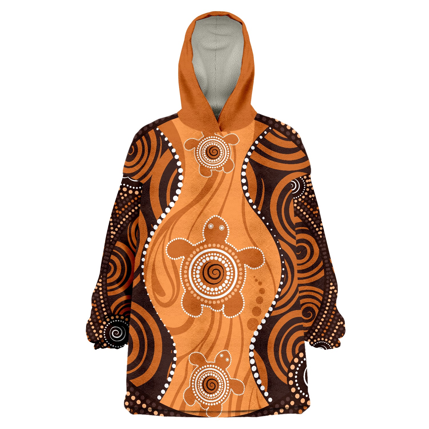 Aboriginal Dot Art Painting With Turtle - Orange Wearable Blanket Hoodie - Vibe Hoodie Shop