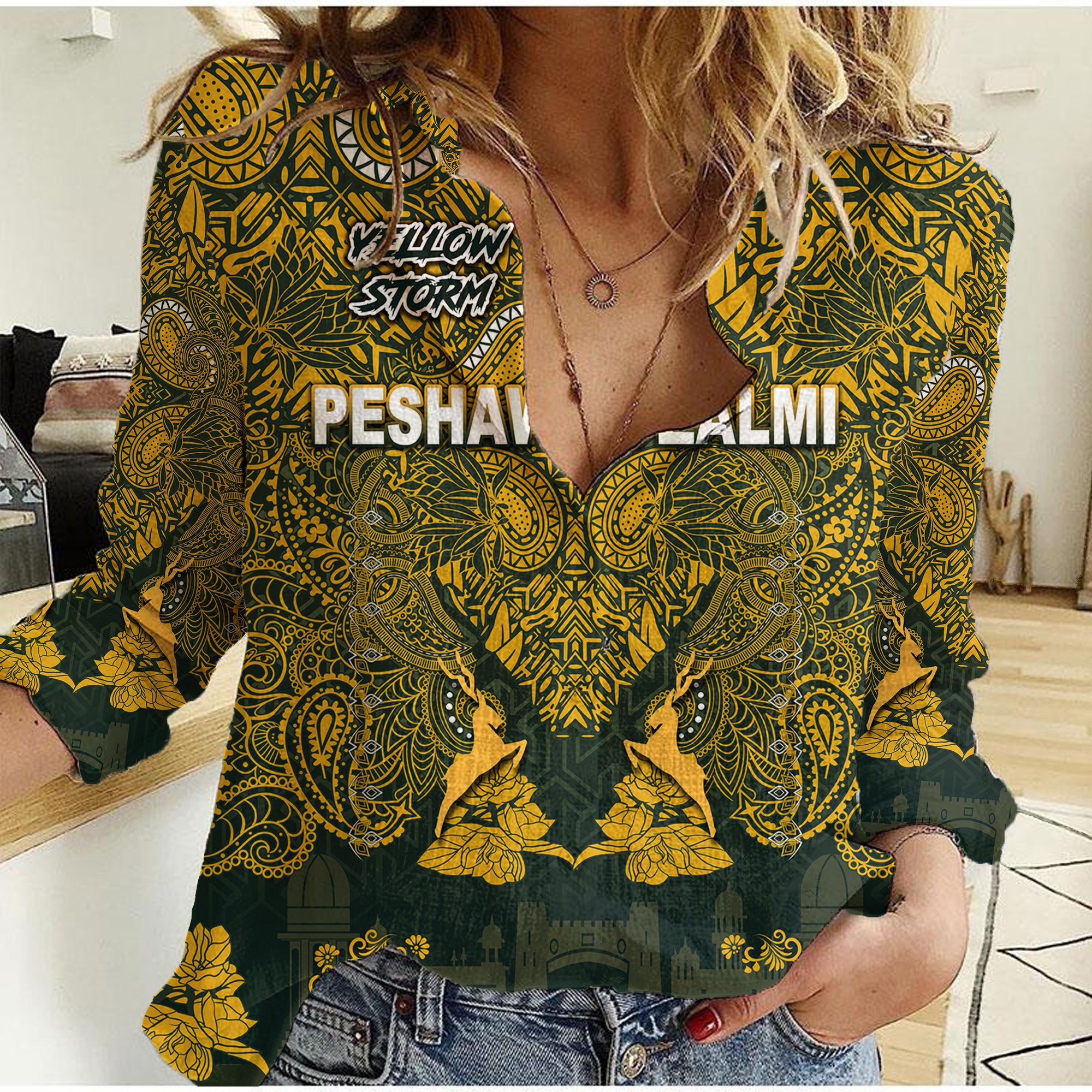 (Custom Personalised) Peshawar Zalmi HBL PSL T20 Cricket Pride Version Women Casual Shirt - Vibe Hoodie Shop