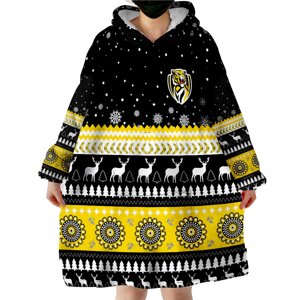 (Custom Personalised) Tigers Christmas Indigenous Richmond Football Wearable Blanket Hoodie - Vibe Hoodie Shop