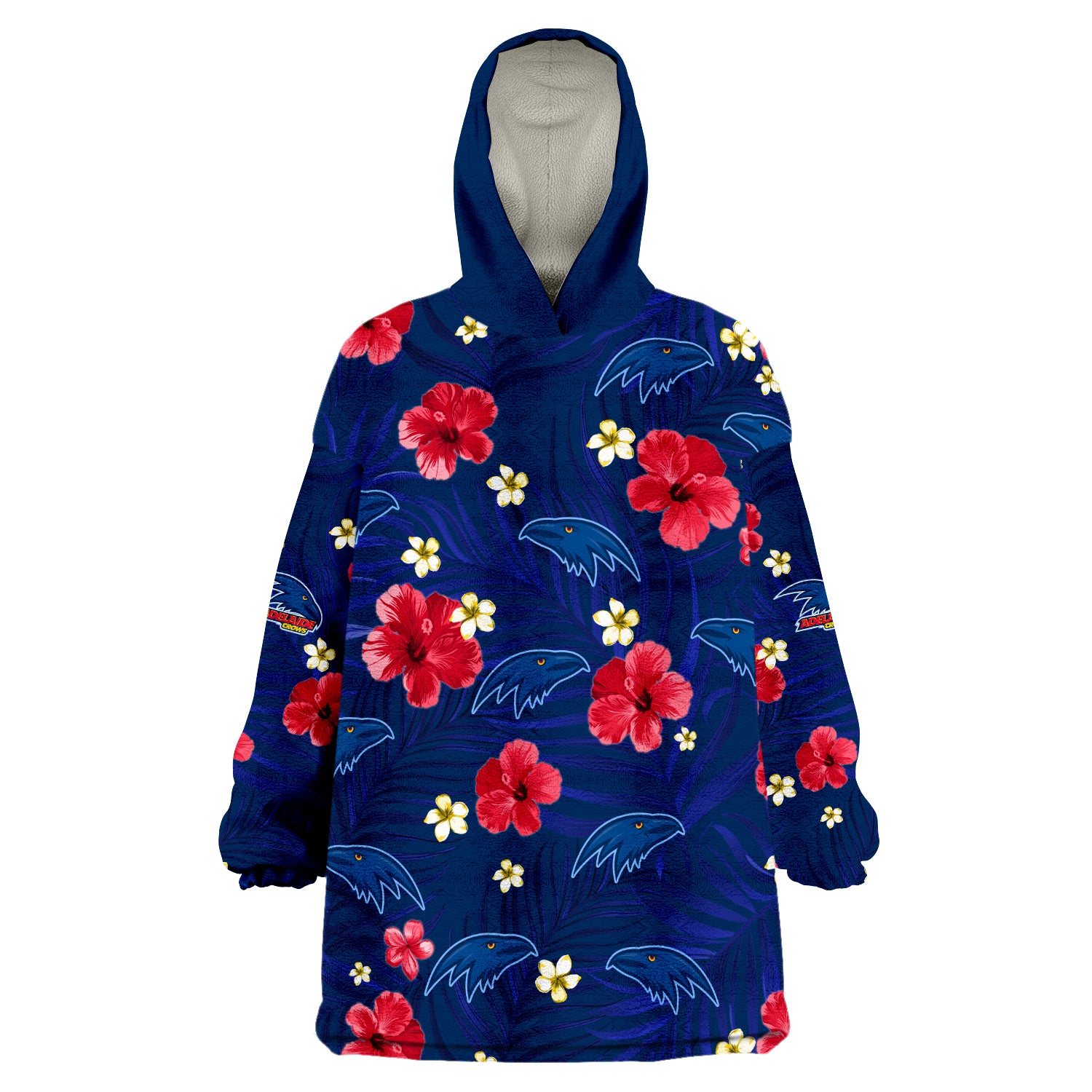 (Custom Personalised) Crows Football Adelaide Premiers Tropical Flowers Simple Wearable Blanket Hoodie - Vibe Hoodie Shop