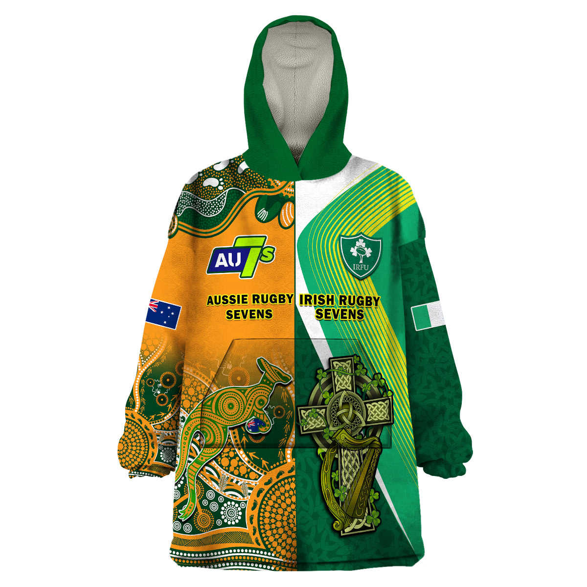 (Custom Personalised) Ireland and Australia Rugby Sevens Irish Sevens Mix Aussie Sevens Wearable Blanket Hoodie - Vibe Hoodie Shop