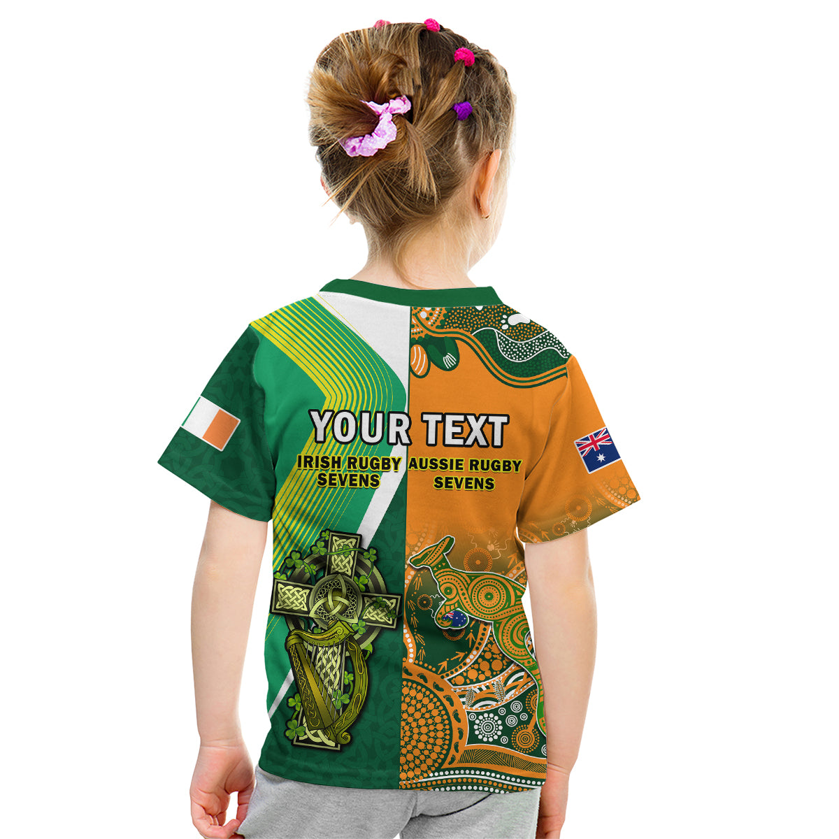 (Custom Personalised) Ireland and Australia Rugby Sevens Irish Sevens Mix Aussie Sevens Kid T Shirt - Vibe Hoodie Shop