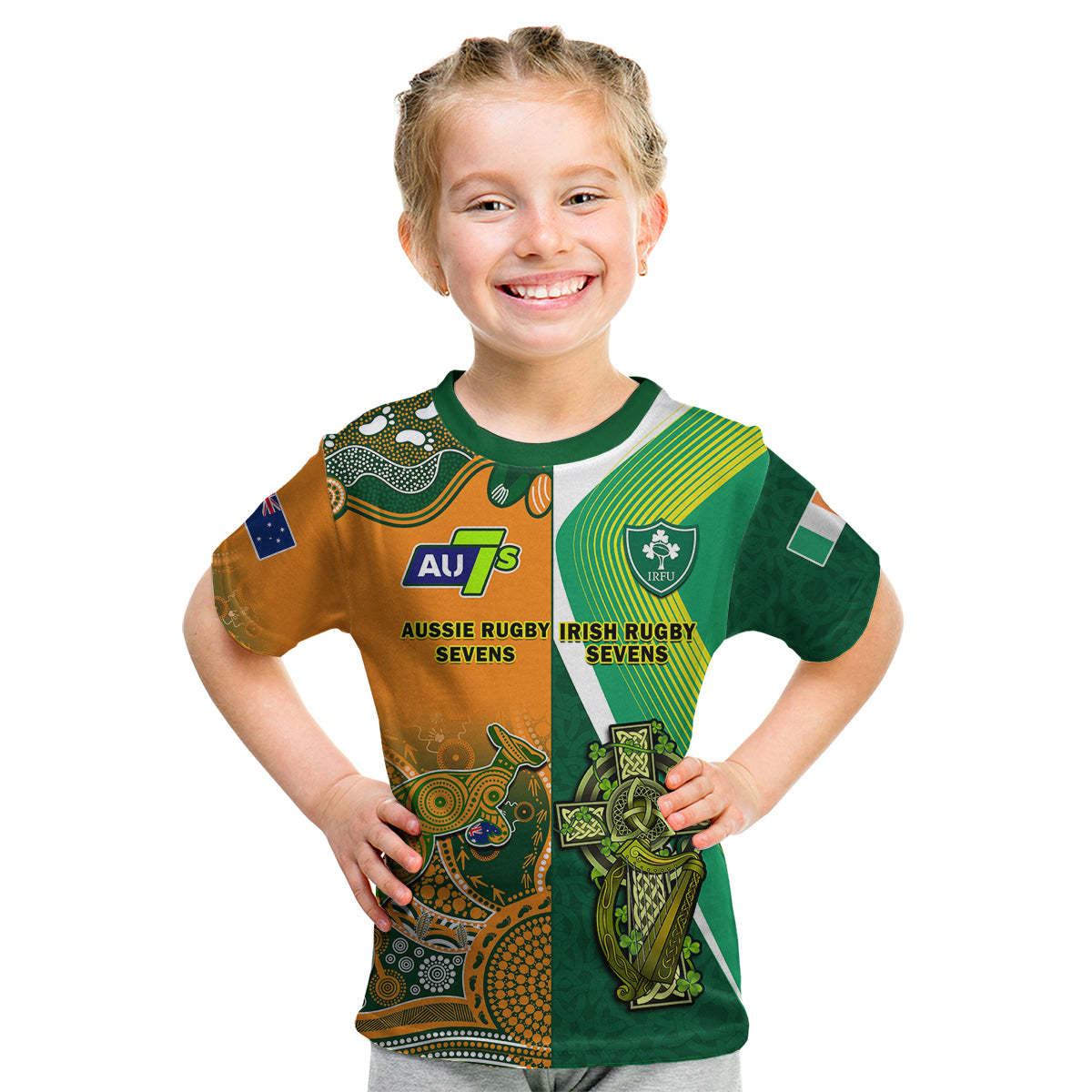 (Custom Personalised) Ireland and Australia Rugby Sevens Irish Sevens Mix Aussie Sevens Kid T Shirt - Vibe Hoodie Shop