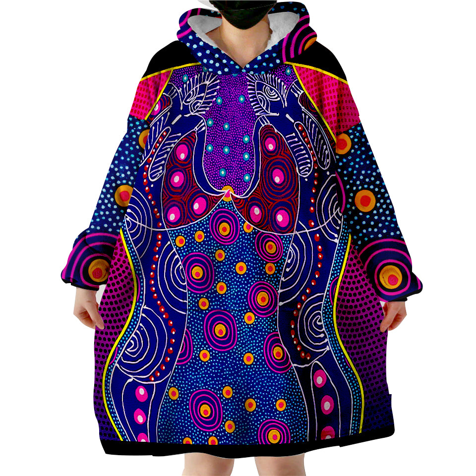 Aboriginal Sublimation Dot Pattern Style (Violet) Wearable Blanket Hoodie - Vibe Hoodie Shop