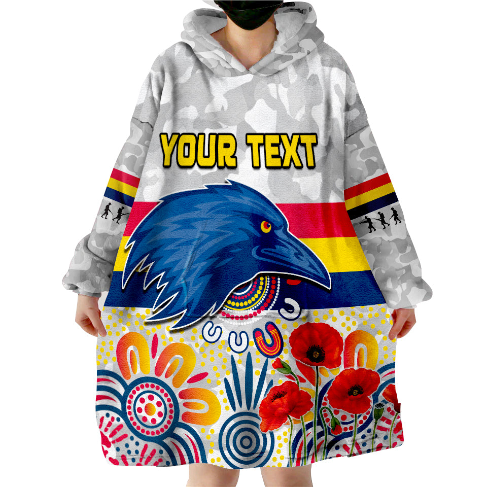 (Custom Personalised) Crows ANZAC 2022 Adelaide Football Aboriginal Poppy Wearable Blanket Hoodie - Vibe Hoodie Shop