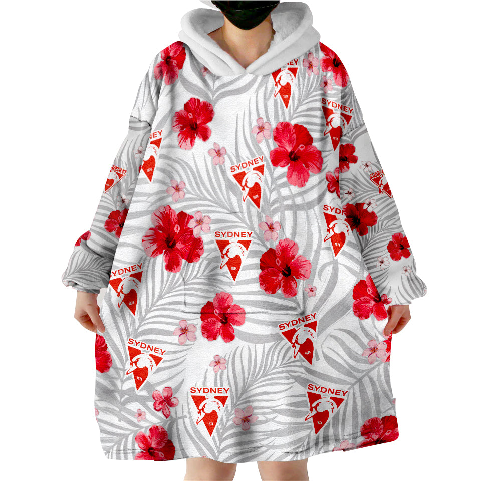 (Custom Personalised) Swans Football Sydney Premiers Tropical Flowers Simple Wearable Blanket Hoodie - Vibe Hoodie Shop