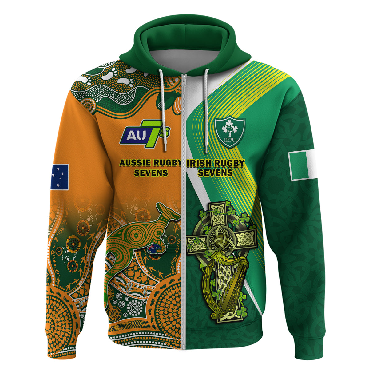 (Custom Personalised) Ireland and Australia Rugby Sevens Irish Sevens Mix Aussie Sevens Hoodie - Vibe Hoodie Shop