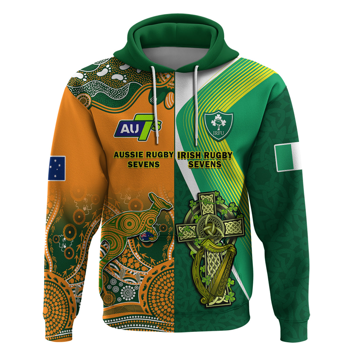 (Custom Personalised) Ireland and Australia Rugby Sevens Irish Sevens Mix Aussie Sevens Hoodie - Vibe Hoodie Shop