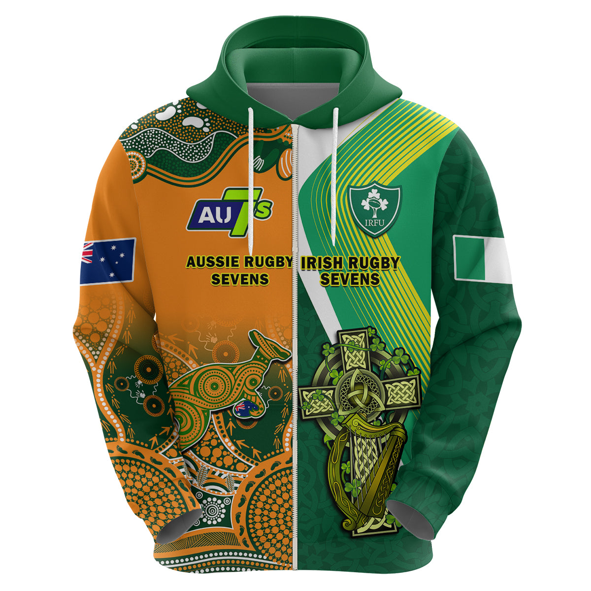 (Custom Personalised) Ireland and Australia Rugby Sevens Irish Sevens Mix Aussie Sevens Hoodie - Vibe Hoodie Shop