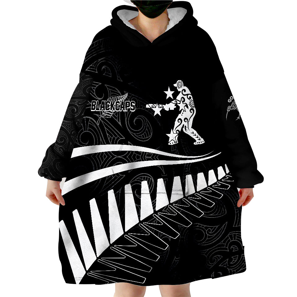 Personalised New Zealand Cricket Black Cap T20 World Cup Wearable Blanket Hoodie - Vibe Hoodie Shop