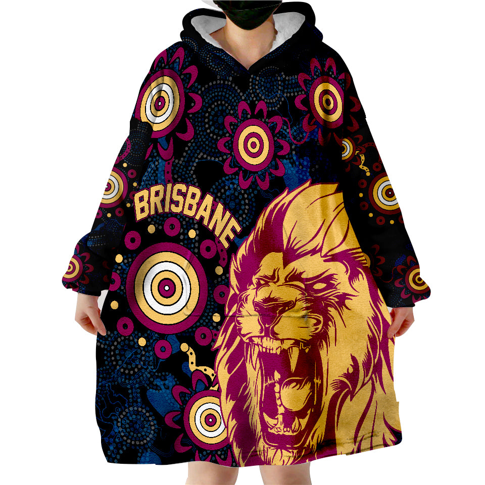 Personalised Brisbane Lions Aboriginal AFL 2022 Grunge Style Wearable Blanket Hoodie - Vibe Hoodie Shop