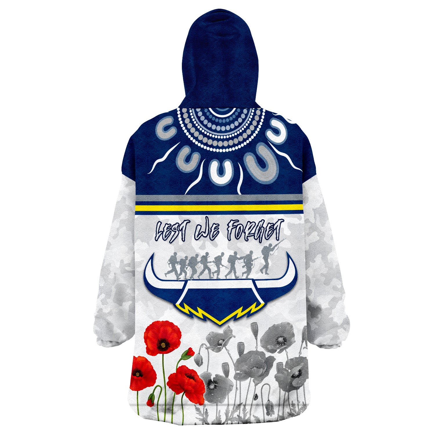 (Custom Personalised) Cowboys ANZAC 2022 Aboriginal Lest We Forget Wearable Blanket Hoodie - Vibe Hoodie Shop