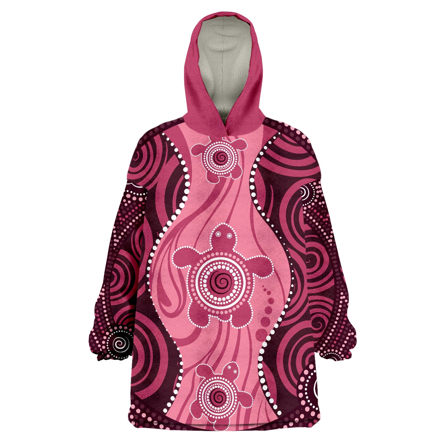 Aboriginal Dot Art Painting With Turtle - Pink Wearable Blanket Hoodie - Vibe Hoodie Shop