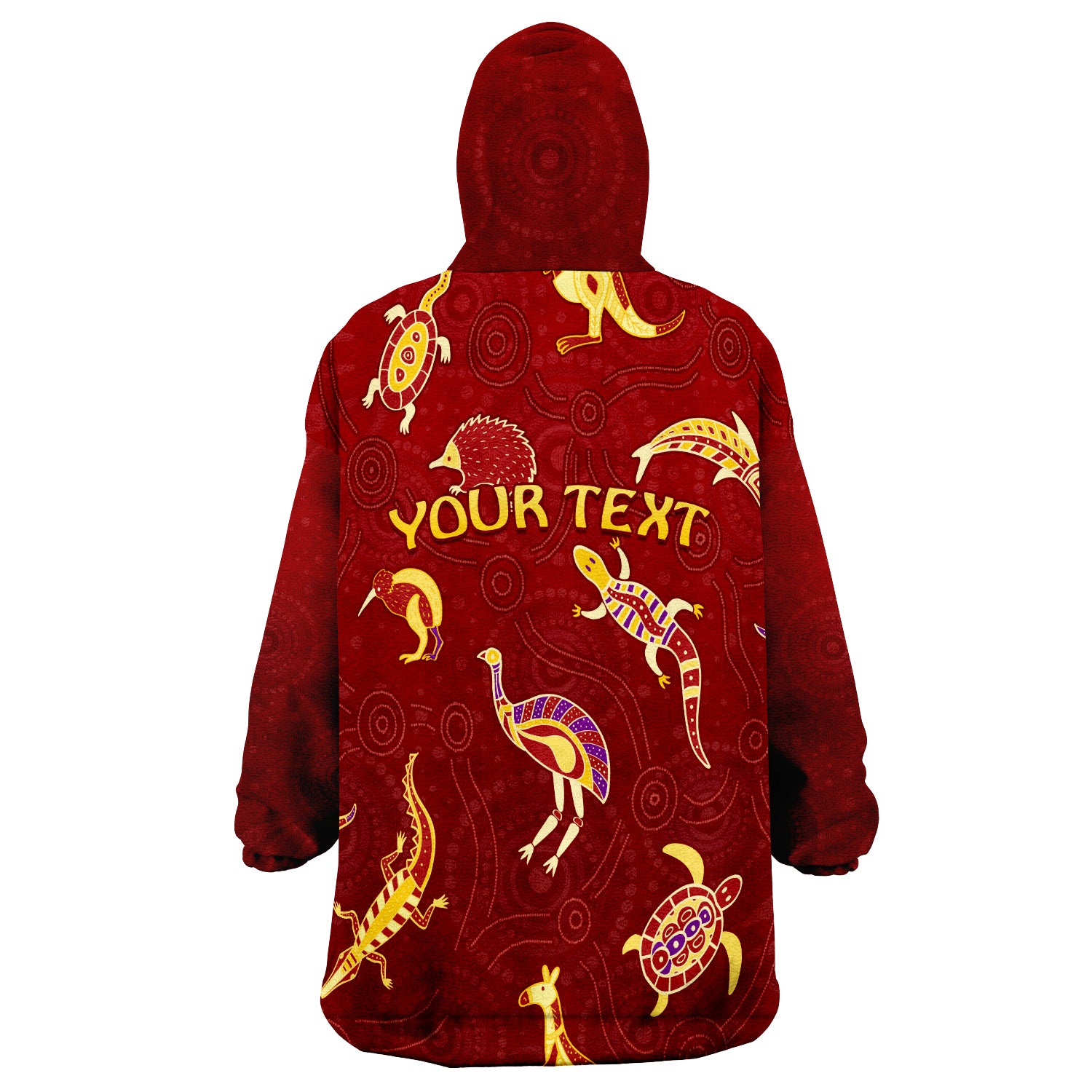 (Custom Personalised) Aboriginal Art Animals Australia Version Maroon Wearable Blanket Hoodie - Vibe Hoodie Shop