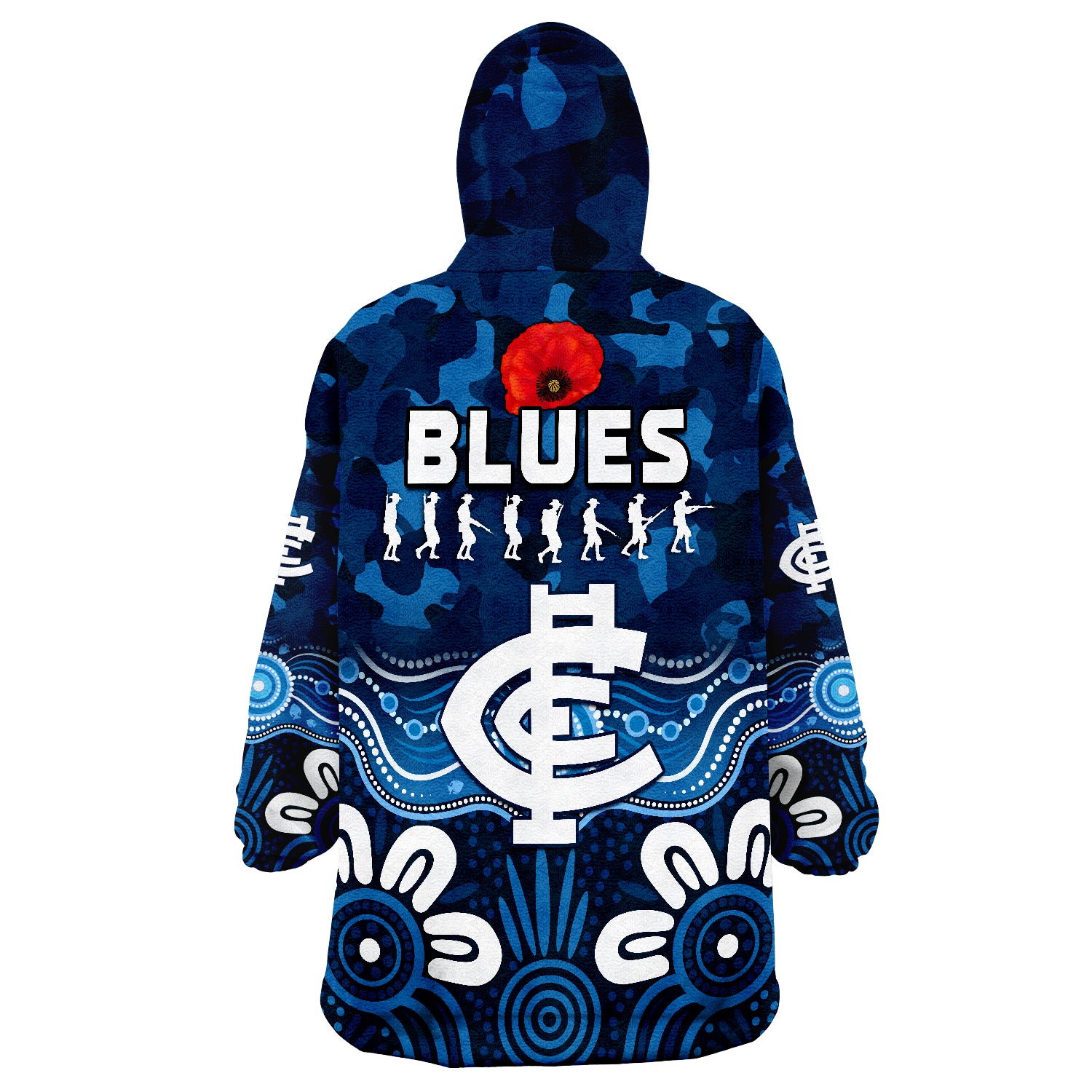 Blues ANZAC 2022 Carlton Football Aboriginal Poppy Wearable Blanket Hoodie - Vibe Hoodie Shop