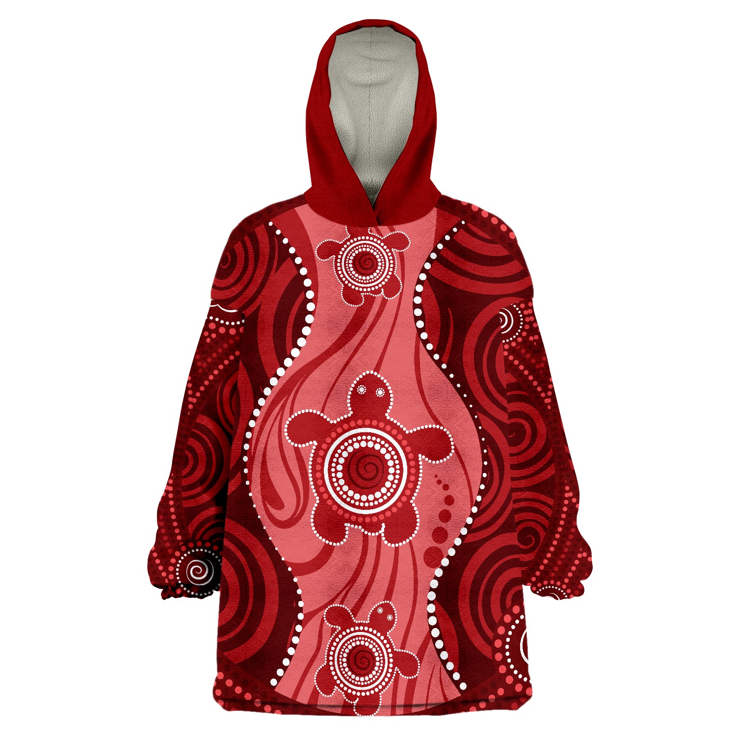 Aboriginal Dot Art Painting With Turtle - Red Wearable Blanket Hoodie - Vibe Hoodie Shop