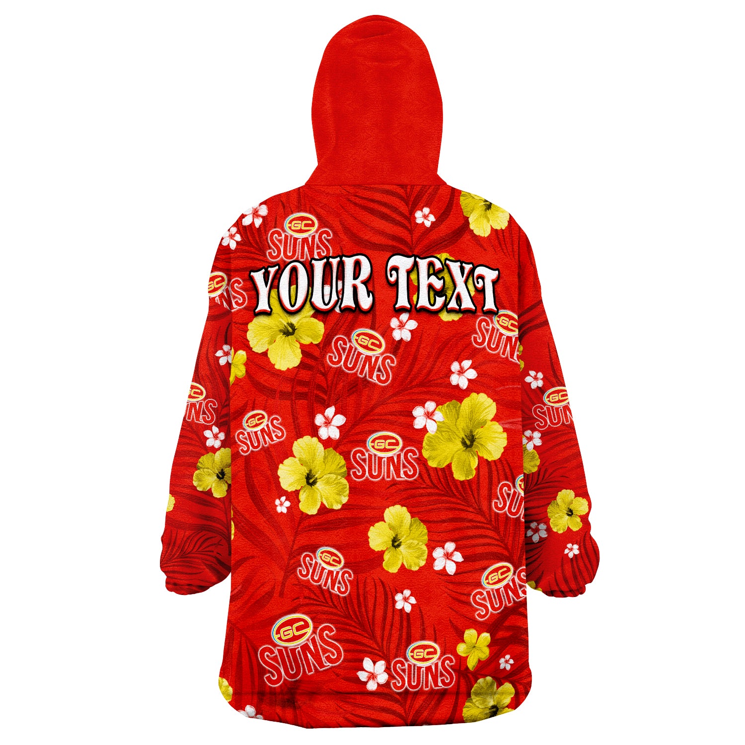(Custom Personalised) Suns Football Gold Coast Premiers Tropical Flowers Simple Wearable Blanket Hoodie - Vibe Hoodie Shop