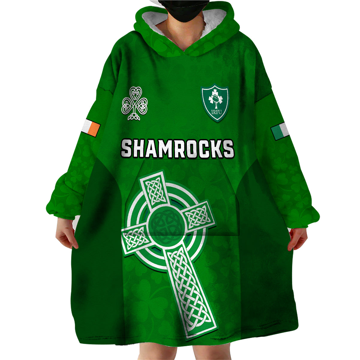 (Custom Text And Number) Ireland Rugby Go Shamrocks Wearable Blanket Hoodie - Vibe Hoodie Shop
