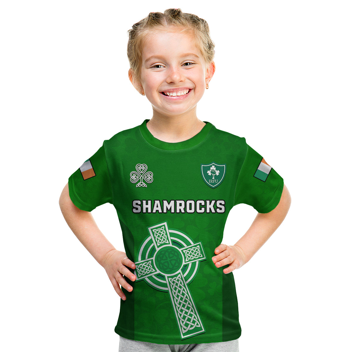 (Custom Text And Number) Ireland Rugby Go Shamrocks Kid T Shirt - Vibe Hoodie Shop