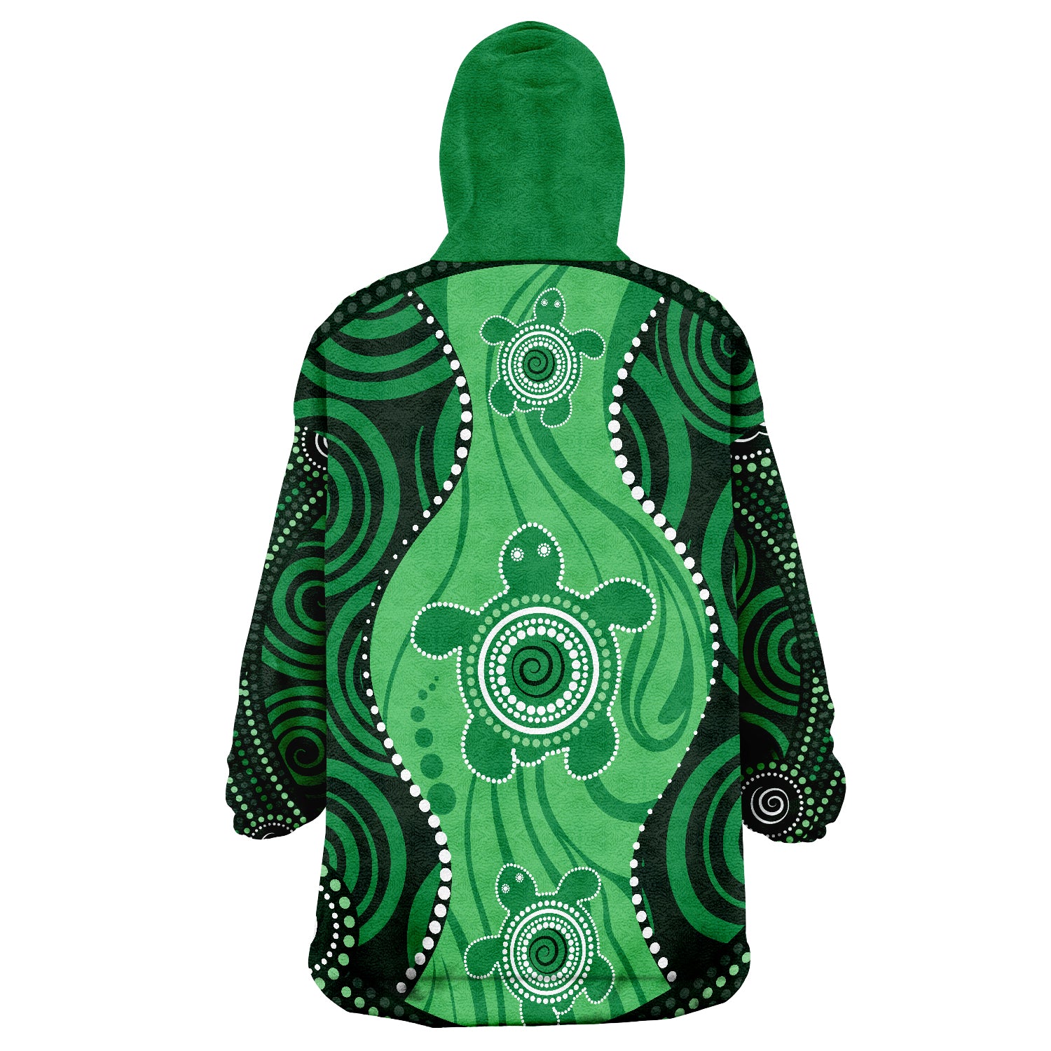 Aboriginal Dot Art Painting With Turtle - Green Wearable Blanket Hoodie - Vibe Hoodie Shop