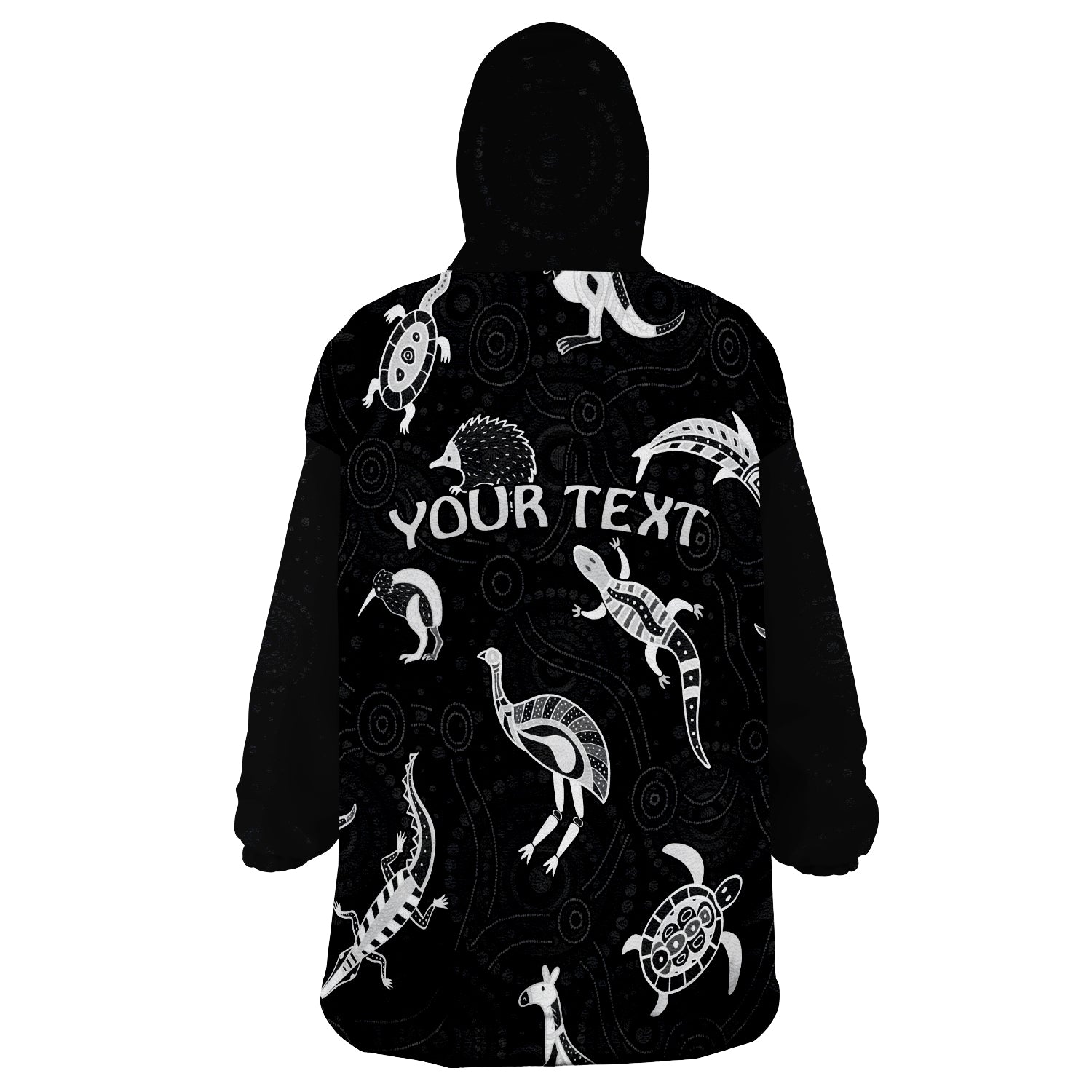 (Custom Personalised) Aboriginal Art Animals Australia Version Black Wearable Blanket Hoodie - Vibe Hoodie Shop