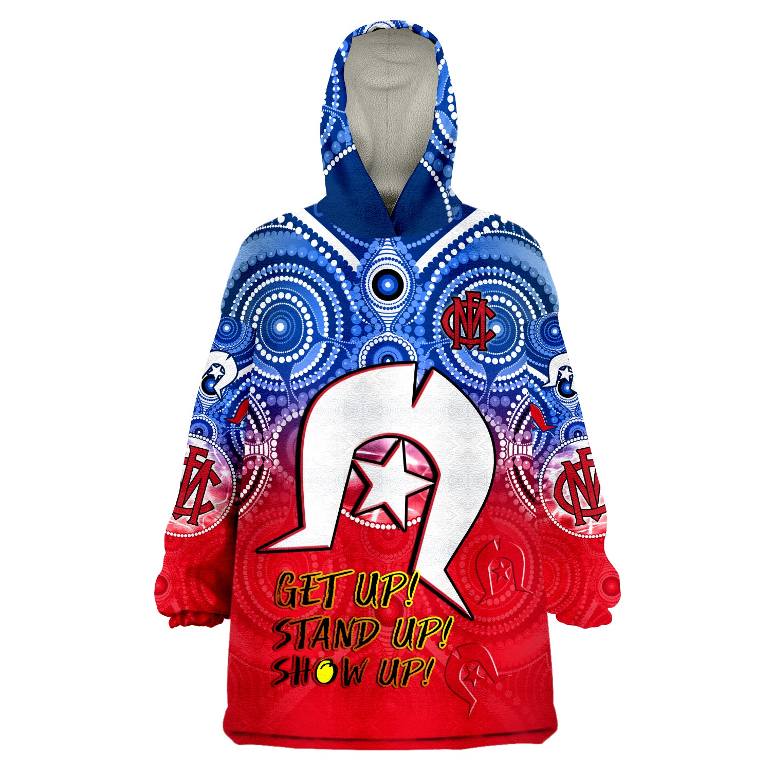 (Custom Personalised) Demons Football NAIDOC Week Melbourne North Melbourne Aboriginal Dhari Wearable Blanket Hoodie - Vibe Hoodie Shop