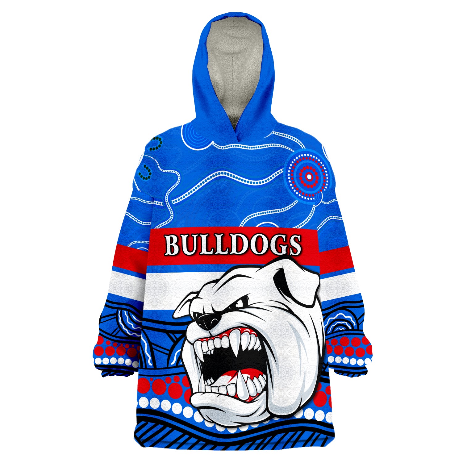 (Custom Text and Number) Bulldogs Indigenous Western Football Wearable Blanket Hoodie - Vibe Hoodie Shop