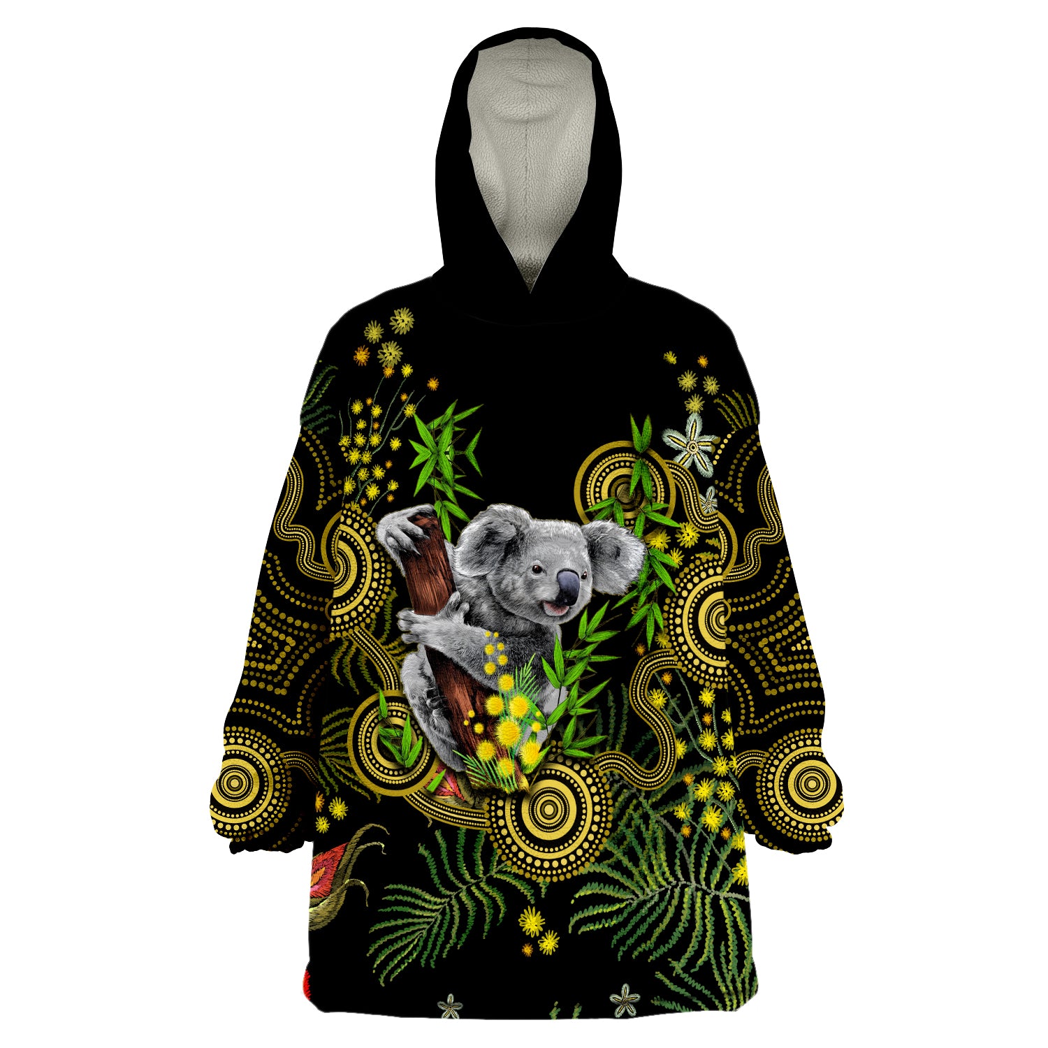 (Custom Personalised) Golden Wattle Australia Acacia Pycnantha Mix Aboriginal Wearable Blanket Hoodie - Vibe Hoodie Shop