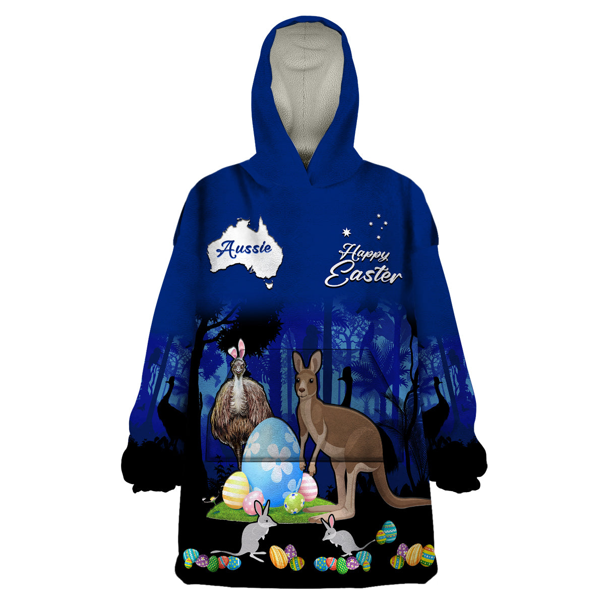 Australia Kangaroo Emu And Bilby Happy Easter Day Wearable Blanket Hoodie - Vibe Hoodie Shop