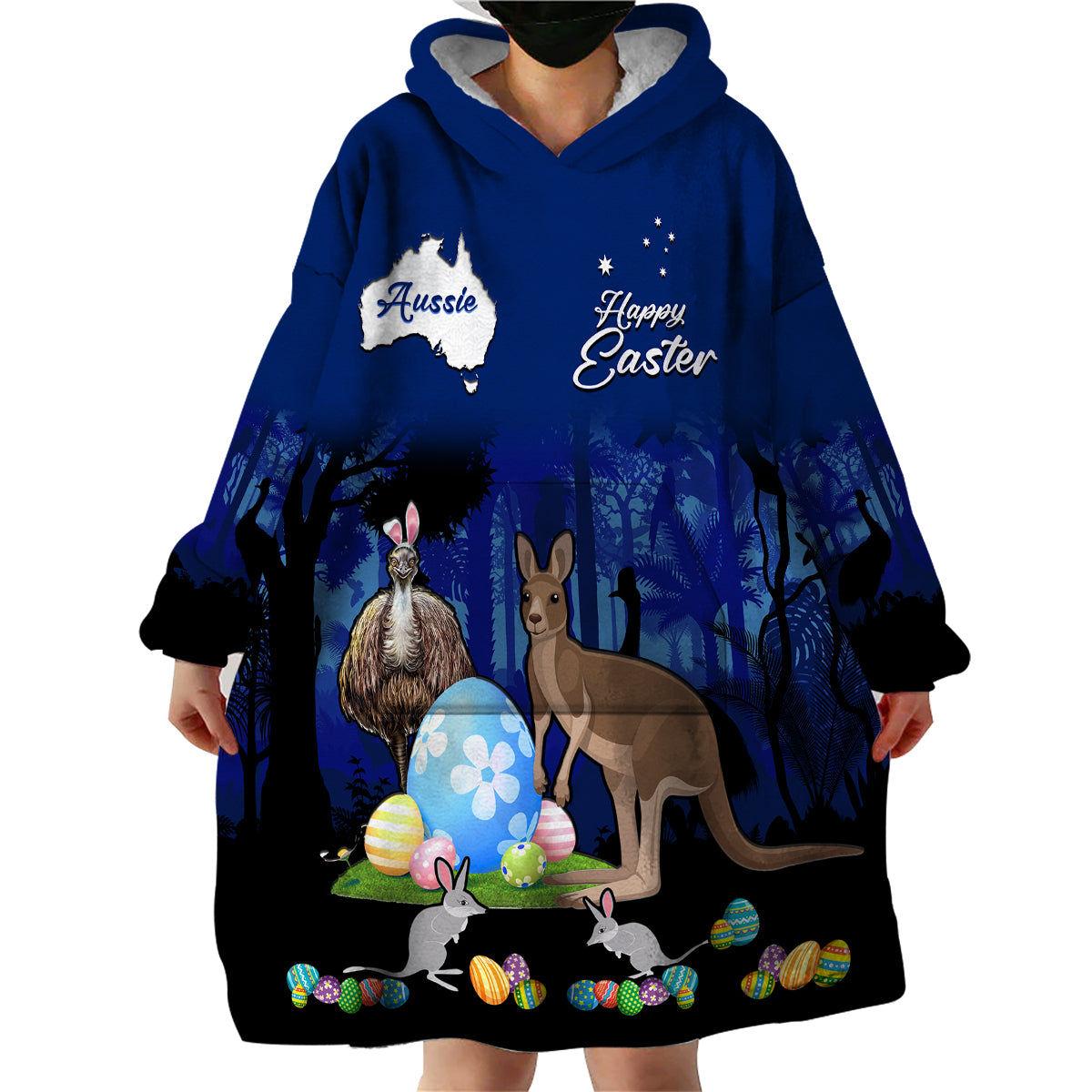 Australia Kangaroo Emu And Bilby Happy Easter Day Wearable Blanket Hoodie - Vibe Hoodie Shop