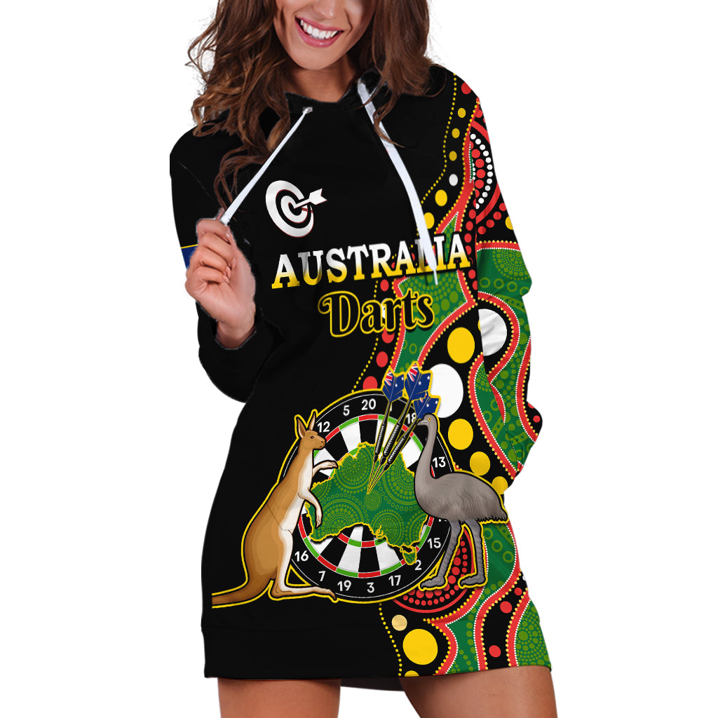 (Custom Personalised) Australia Darts Indigenous Art Mix Kangaroo And Emu Hoodie Dress - Vibe Hoodie Shop