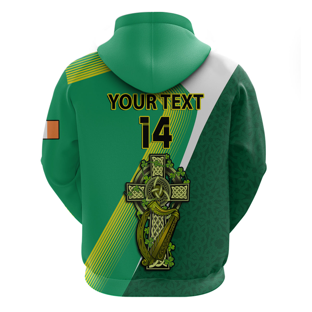 (Custom Text And Number) Ireland Rugby 7s Celtic Cross Shamrock Hoodie - Vibe Hoodie Shop